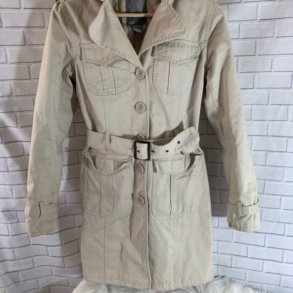 BB Dakota Trench Style Belted Cotton Jacket Sz M - Picture 1 of 5